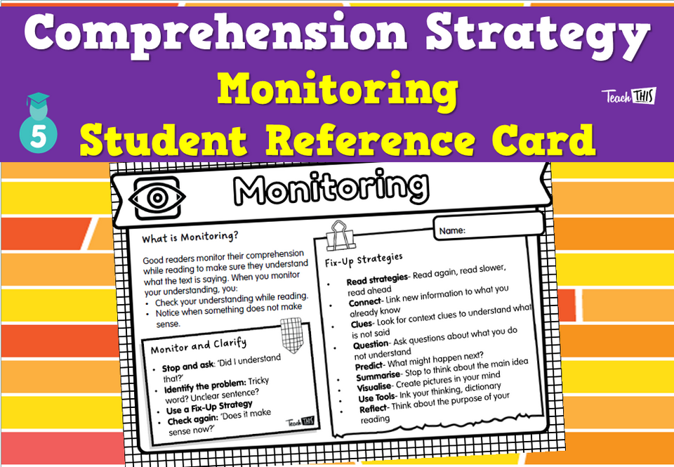 Comprehension Strategy - Monitoring- Student Reference Card