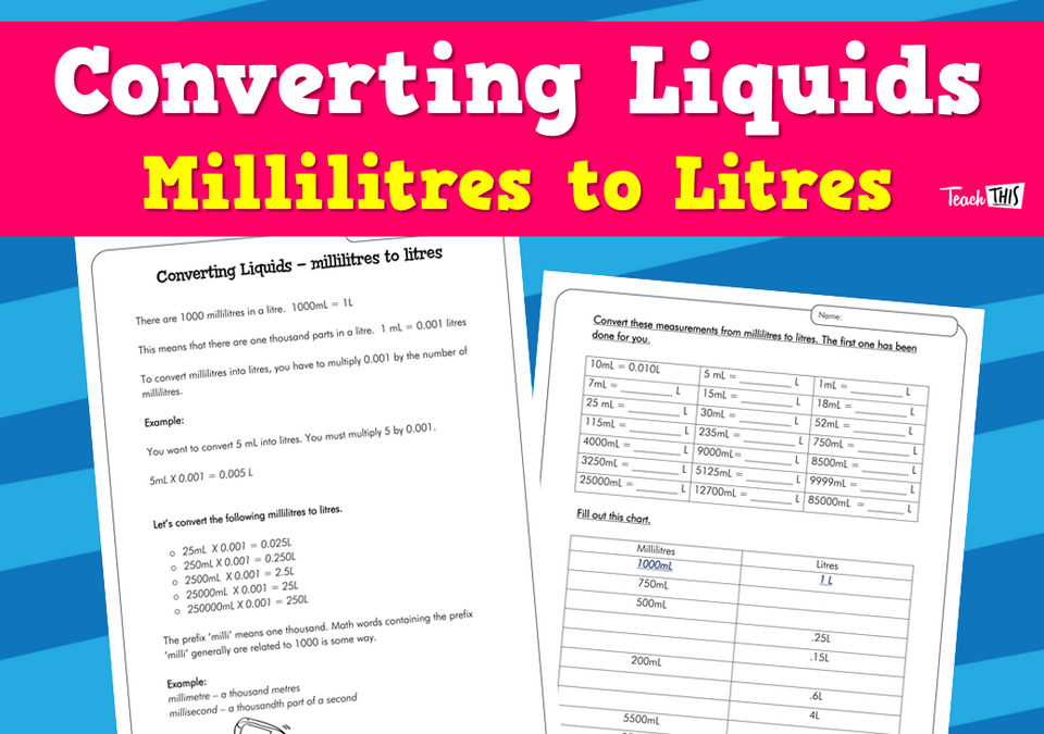 Converting Liquids - Millilitres to Litres