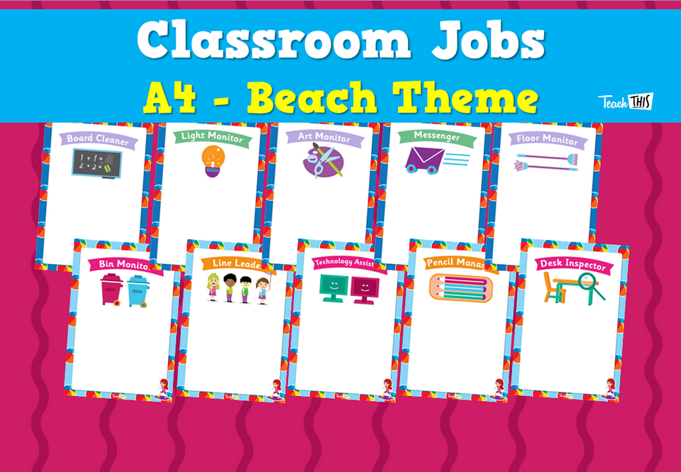 Classroom Jobs A4 - Beach Theme