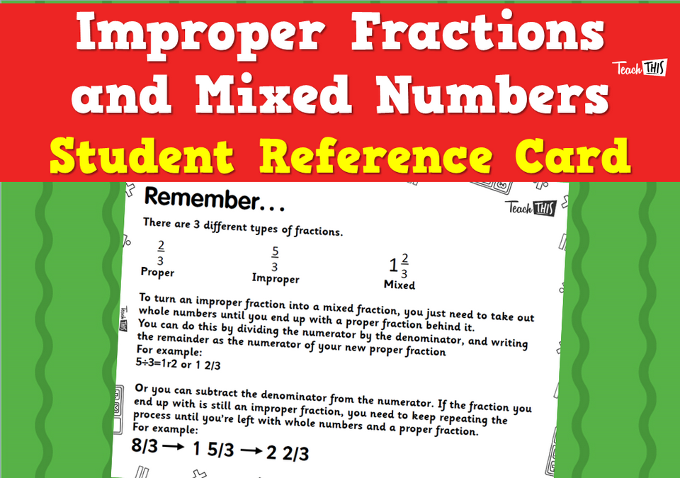 Improper Fractions and Mixed Numbers - Student Reference Cards