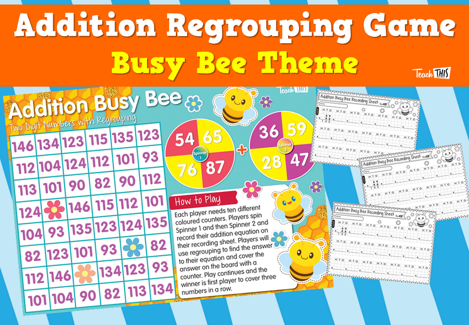Addition Regrouping Game - Busy Bee Theme