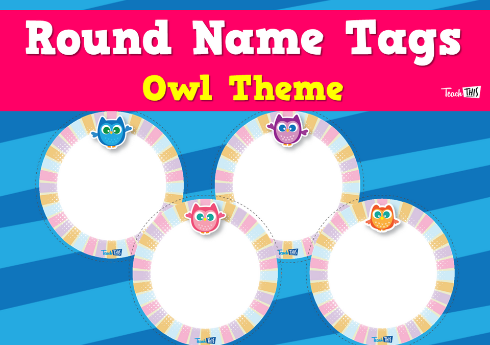 Round Name Tags - Owl Theme