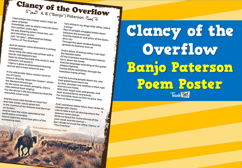 Clancy of the Overflow - Banjo Paterson Poem Poster