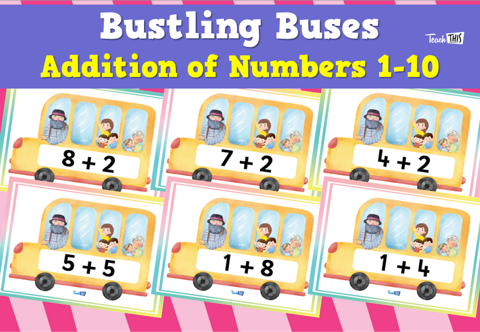 Bustling Buses Addition of Numbers 1-10