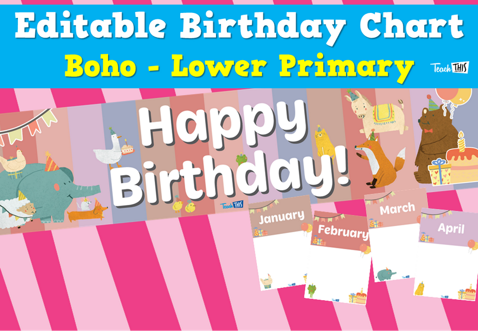 Editable Birthday Chart - Boho - Lower Primary