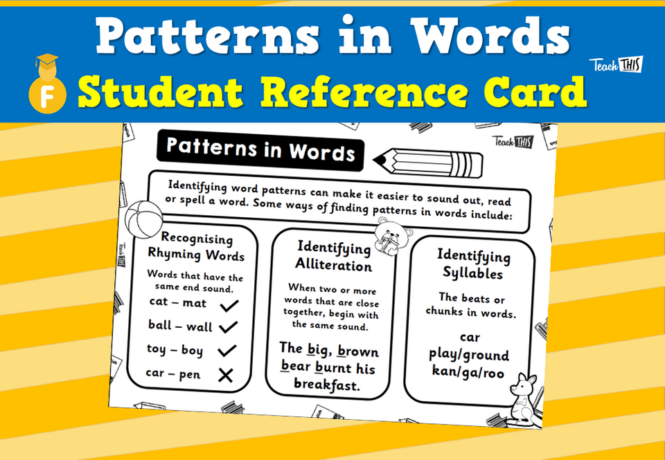 Patterns in Words - Student Reference Card