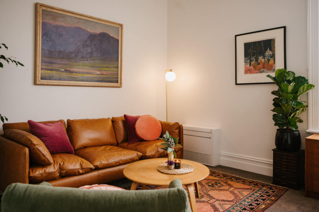 A warm, Earth-toned room for counselling