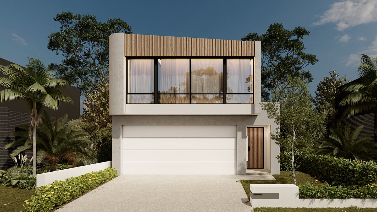 Two storey glass and timber facade