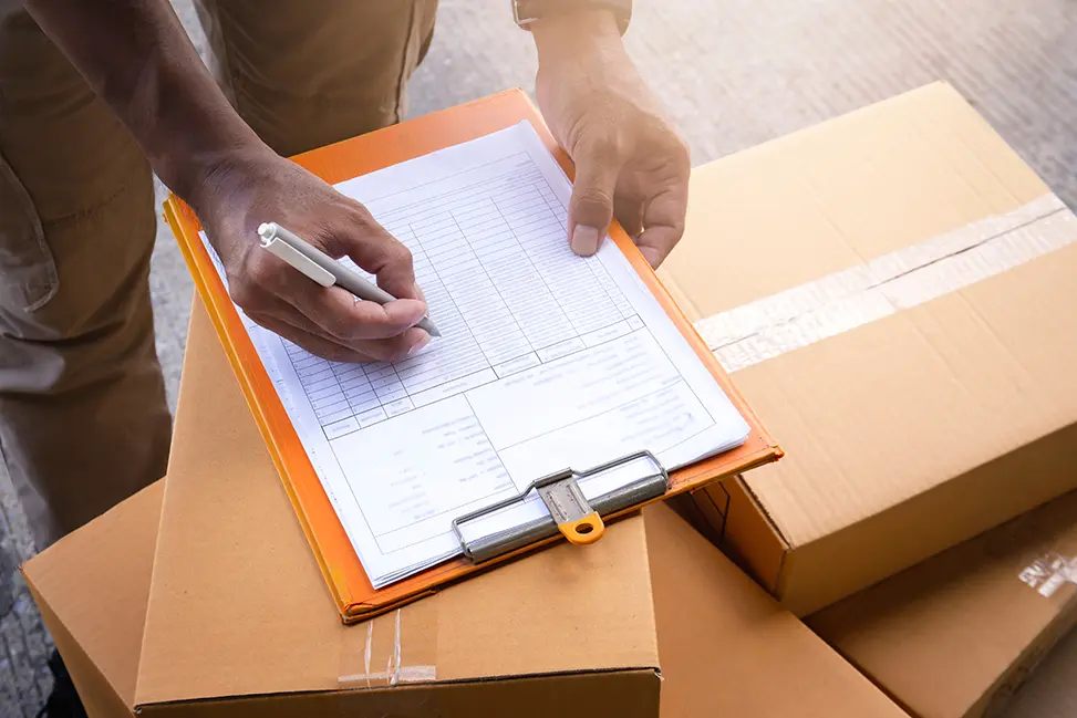 person checking stocks manually using a clipboard