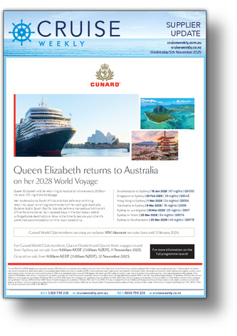 Queen Elizabeth returns to Australia on her 2028 World Voyage
