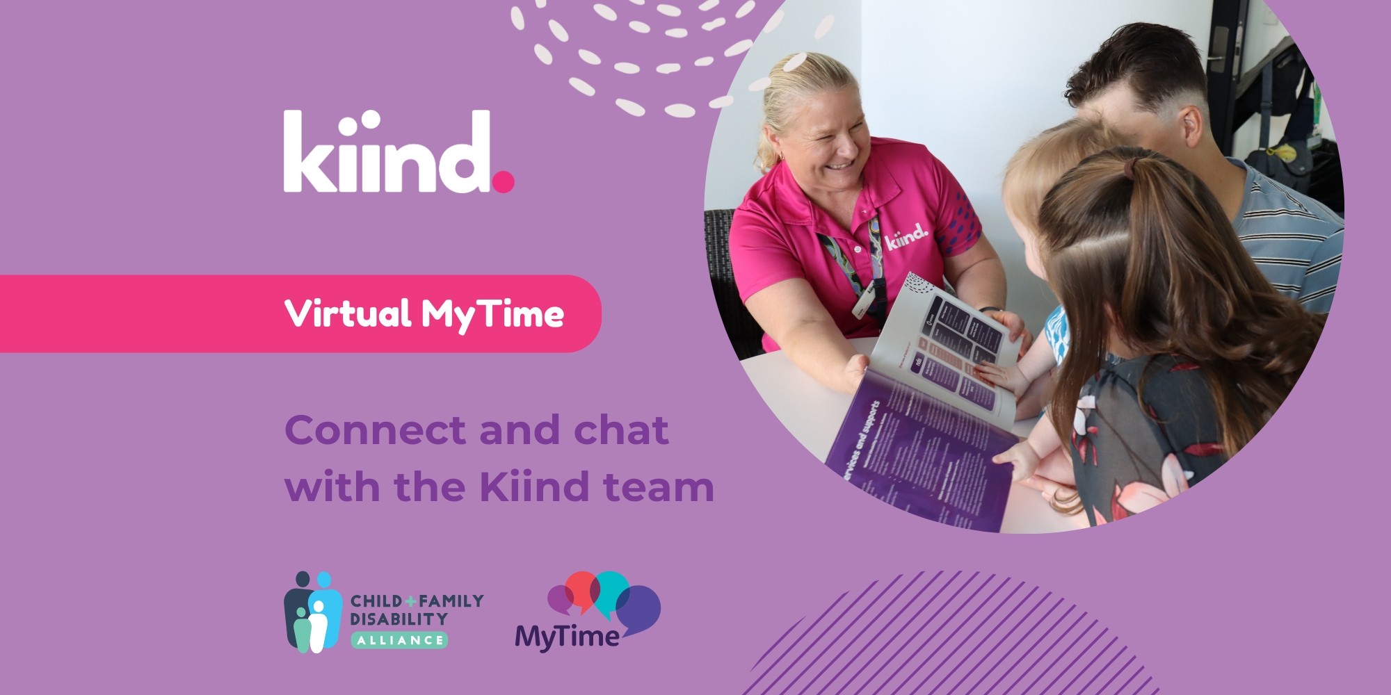 Virtual MyTime Connect and chat with Kiind team banner.