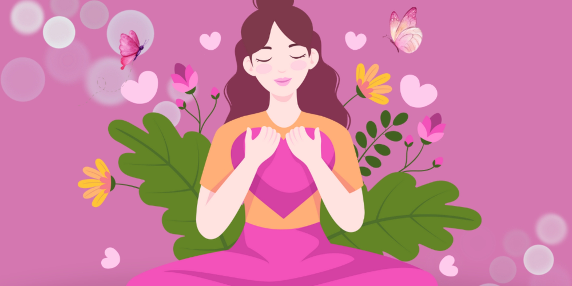 Yin yoga for carers with All Stars for Autism banner. The banner consists of a pink background with a graphic image of a woman holding onto a pink heart in a meditation or yoga pose. She is sitting with her legs crossed on a yoga mat
