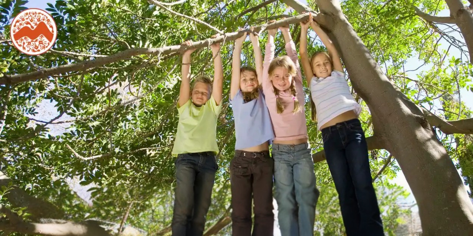 Protective Behaviours Parent Workshop with Midvale Hub Parenting Service (Perth North East) banner. The banner consists of an image off four girls standing on a branch from a tree and hanging off another branch above them