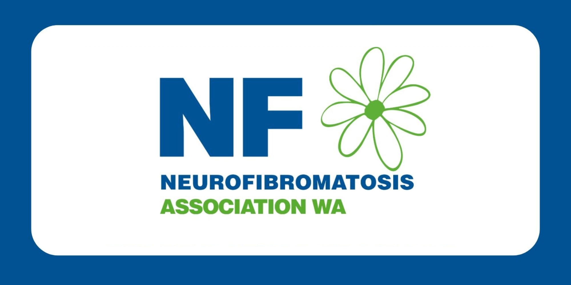 Celebrating 35 years with Neurofibromatosis Association of WA banner. The banner consists of a white background with a blue border. The middle consists of the NFAWA logo in the centre
