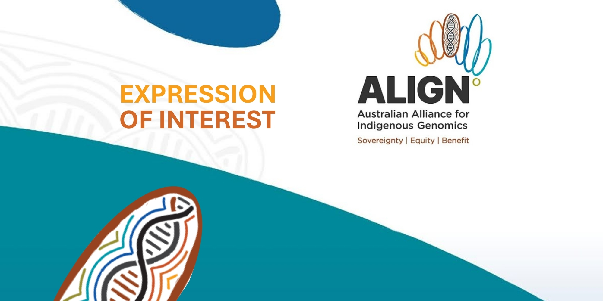 Rare Disease Roadmap Project with the Australian Alliance for Indigenous Genomics (ALIGN) and The Kids Research Institute banner. The banner consists of the ALIGN logo in the top right corner. There is a white background with teal and blue coloured shapes along the edges.