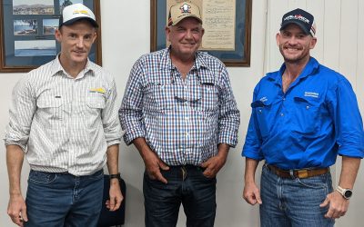Animal Health @ Bowen... (from left) NQ Dry Tropics' Rodger Walker, Jim Rollinson, of Inkerman Station, and DAF's Jim Fletcher