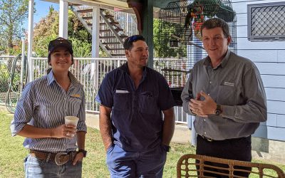 LDC’s Sheridan Callcott with Exevale grazier Buster O’Loughlin (centre) and Greg Farlow from the Department of Resources.