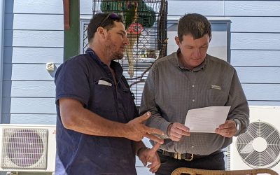 Buster O'Loughlin (left) and Greg Farlow from the Department of Resources