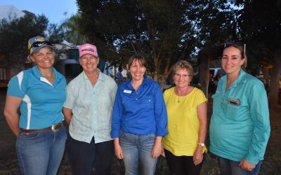 Stacey Haucke, Rowena Haucke, Maree Cali, of Department of Natural Resources, Mines and Energy (DNRME), Colleen Rowe and Kimberley Begg at the Landholders Driving Change (LDC) Vegetation Management and Reef Regulations workshop, Bowen River Hotel.