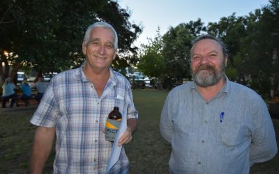 Scottville landholder Garry Reed and Office of Great Barrier Reef (OGBR) representative Dom Henderson at the Landholders Driving Change (LDC) Vegetation Management and Reef Regulations workshop, Bowen River Hotel.
