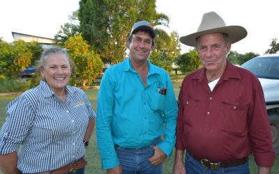 NQ Dry Tropics Senior Project Officer Cherry Emerick, Greg Sibson, Blue Valley, and Jim Hillier, Glenmore, at the Landholders Driving Change (LDC) Vegetation Management and Reef Regulations workshop, Bowen River Hotel.