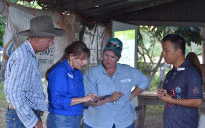 Landholders Andrew and Lucille Angel, Mossvale, with Maree Cali and David Lin, of the Department of Natural Resources, Mines and Energy at the Landholders Driving Change (LDC) Vegetation Management and Reef Regulations workshop, Bowen River Hotel.