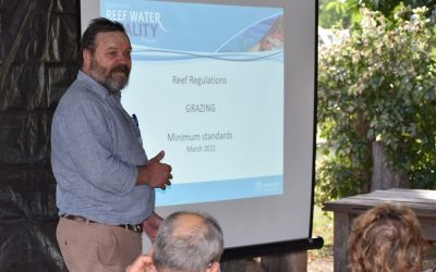 Dom Henderson from the Office of Great Barrier Reef (OGBR) provides an overview of the Reef Regulations Grazing minimum standards that rolled out in the Burdekin region from December 2020 at the Landholders Driving Change (LDC) Vegetation Management and Reef Regulations workshop, Bowen River Hotel.