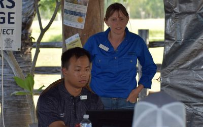 Maree Cali and David Lin from the Department of Natural Resources, Mines and Energy provide an overview of native vegetation clearing requirements, approval process and maps at the Landholders Driving Change (LDC) Vegetation Management and Reef Regulations workshop, Bowen River Hotel.