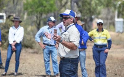 NQ Dry Tropics' Dan Hazelman explains the problem and the proposed solution at the second Glen Bowen gully site.