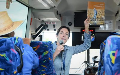 Dr Zoe Bainbridge, Research Fellow, JCU TropWATER on the bus.
