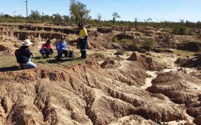 Making some notes during the cultural heritage assessment of the Glen Bowen gullies are, (from left), Melissa Cormack, of Glen Bowen; Birriah Cultural Officer Rasharna Prior; North Queensland Cultural Heritage’s Michele Bird; and Birriah Cultural Officer James Palmer.
