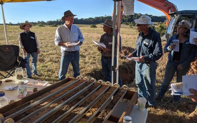 Soil consultant John Hughes, second from left, was a guest presenter at July's Eungella Soil and Pasture Update day where landholders discussed soil tests and pasture. He is pictured with Roxanne Morgan (DAF), and landholders Wayne Reading, Dennis Fitzsimmonds and Shanara Paton.