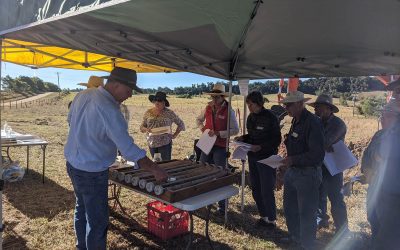 Soils consultant John Hughes, pictured left, Debra Channell, Jackie Dunn, Joan Fitzsimmons, Dennis Fitzsimmons and Wayne Reading, discussing soil health, how to read soil tests with confidence and how best to develop a management plan to address soil health concerns.