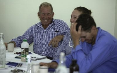 Steve and Jessie Norman share a laugh with Troy Russell during a Herd Nutrition workshop.