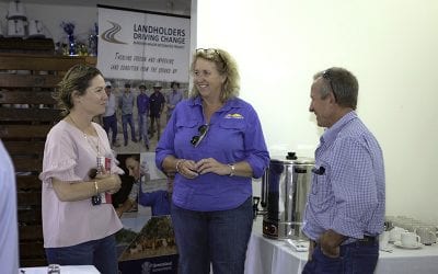 Jo Travers, Sutherland Station, left, with NQ dry Tropics Grazing Field Officer Adrienne Hall and Steve Norman, Aberdeen Station.