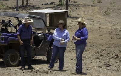 Rod and Julie Angus, Mt Crompton Station with NQ Dry Tropics Grazing Field Officer Adrienne Hall (right).