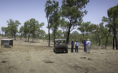 Rod and Julie Angus, Mt Crompton Station (left), with NQ Dry Tropics Grazing Field Officer Adrienne Hall and Wade Agricultural Consultants principal Jim Wade.
