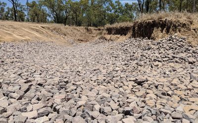 Five rock chutes have been constructed in the treatment gully as part of phase two of the Mt Wickham gully remediation project. The chutes have been designed to intercept flows and reduce flow rate.