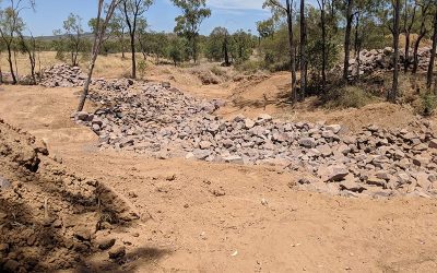 Five rock chutes have been constructed in the treatment gully as part of phase two of the Mt Wickham gully remediation project. The chutes have been designed to intercept flows and reduce flow rate.