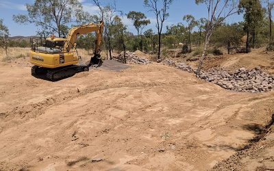 Five rock chutes have been constructed in the treatment gully as part of phase two of the Mt Wickham gully remediation project. The chutes have been designed to intercept flows and reduce flow rate.
