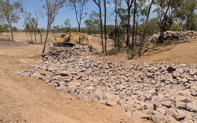 Five rock chutes have been constructed in the treatment gully as part of phase two of the Mt Wickham gully remediation project. The chutes have been designed to intercept flows and reduce flow rate.