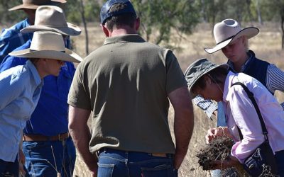 Dr Christine Jones, pictured holding the clump of soil, talks about biological mechanisms, specifically, the role of plant root exudates and their relationship with the microbial communities involved in soil building.