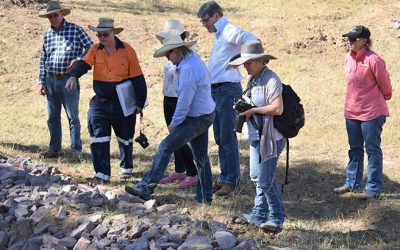 Inspecting gully remediation works at Mt Wickham.