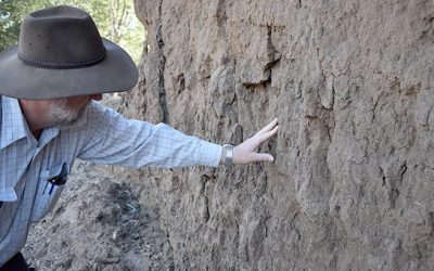 Soil conservation technical officer John Day inspects gully features on Exmoor Station, near Collinsville, while on a BBB catchment tour undertaking soil erosion assessment work with the LDC project.