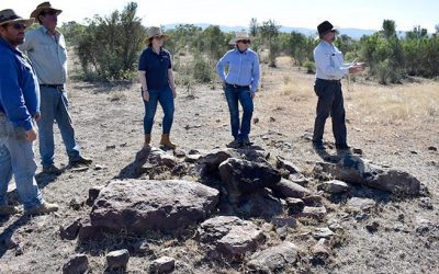 Exmoor Station's Mick Comerford, left, tours the property with soil conservation expert John Day to discuss cost effective and practical ways to help remedy erosion hot spots.