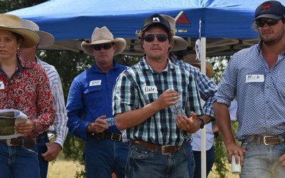 Tayler Kenny, Llanarth feedlot, Reid Muirhead (at back), Weetalaba Station, Dale Pini and Michael Pini, of Lancewood Station.