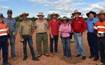 Attending the 'shared learnings' walkng the landscape field day at Strathalbyn Station, from left, Glenn Dale, Verterra, Bristow Hughes of Strathalbyn, Damon Telfer, Fruition Environmental Consultancy, Peter Wilkinson, Verterra, Matt Miles, Landholders Driving Change (LDC), Garlone Moulin, LDC project panel member and of Mt Pleasant Station, Bob Shepherd, DAF, John Day, Rohan Lucas, Verterra.