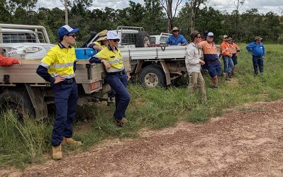 Darryl Hill leads the workshop through the steps to scope and mark out an erosion control bank