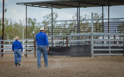 LDC Low Stress Stockhandling course with Jim Lindsay, held at Bowen River Showgrounds in October 2018. Daniel O'Sullivan, of Glenalpine Station, and NQ Dry Tropics' LDC Senior Grazing Support Officer Brendan Smith in action.