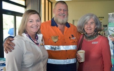 NQ Dry Tropics Grazing BMP Coordinator Lisa Hutchinson (left) who was MC at the Dry Tropics Pest Advisory Forum, is pictured with contractor Hugh Smith and Susan Shann, Myall Springs Station.